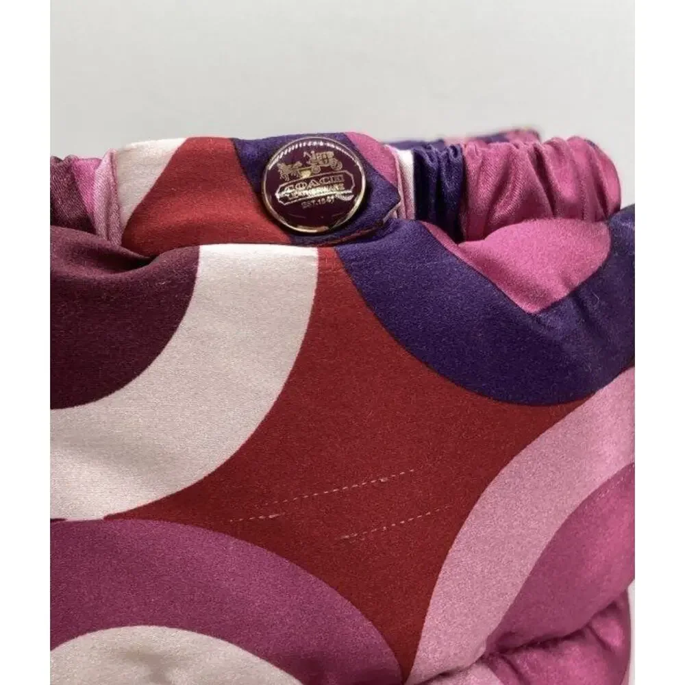 Coach Puffer Platform Boots Sz 5.5 Pink Wedge Art Sateen Logo Winter Rain Y2k - Picture 3 of 10